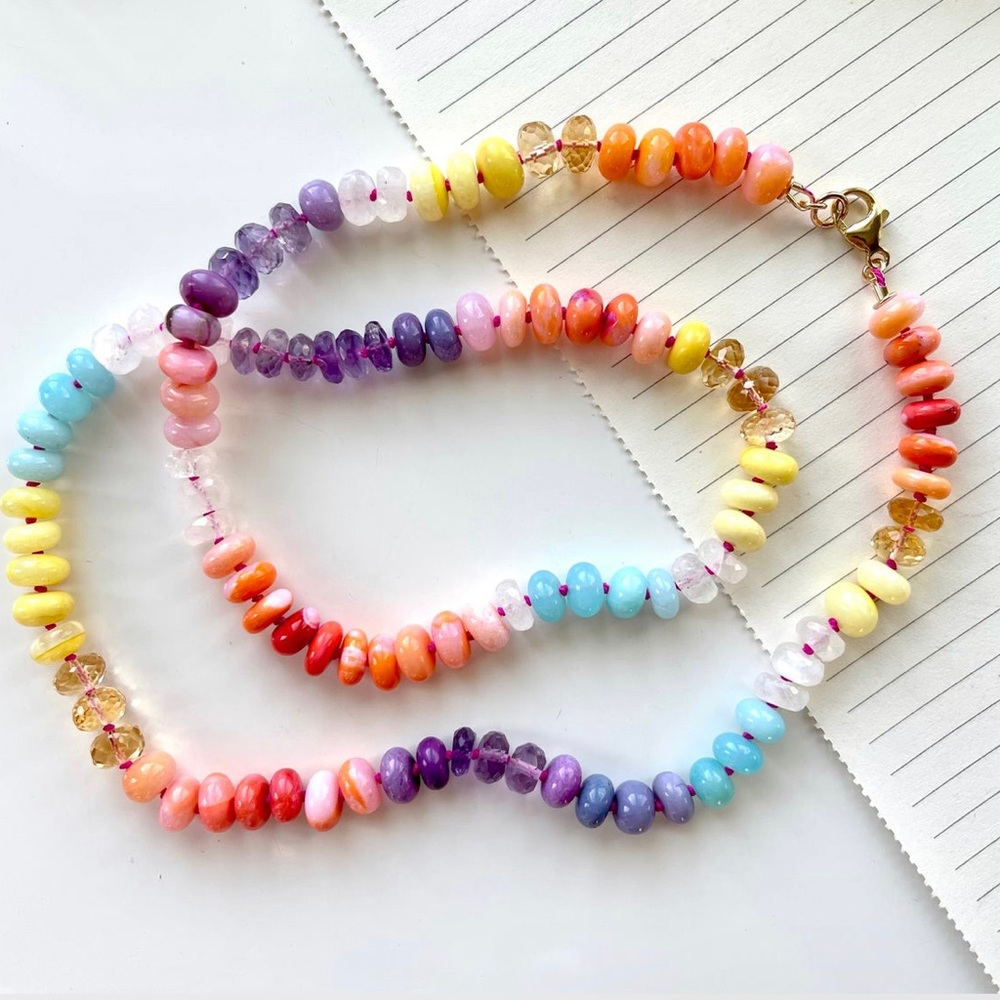 8 mm Rainbow 🌈 necklace- comes in different length -length is up to 24”